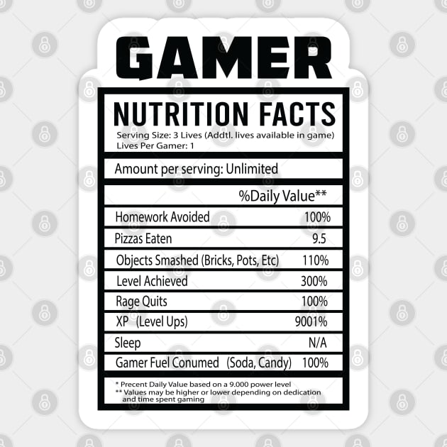 Gamer Nutrition Facts Sticker by bougieFire